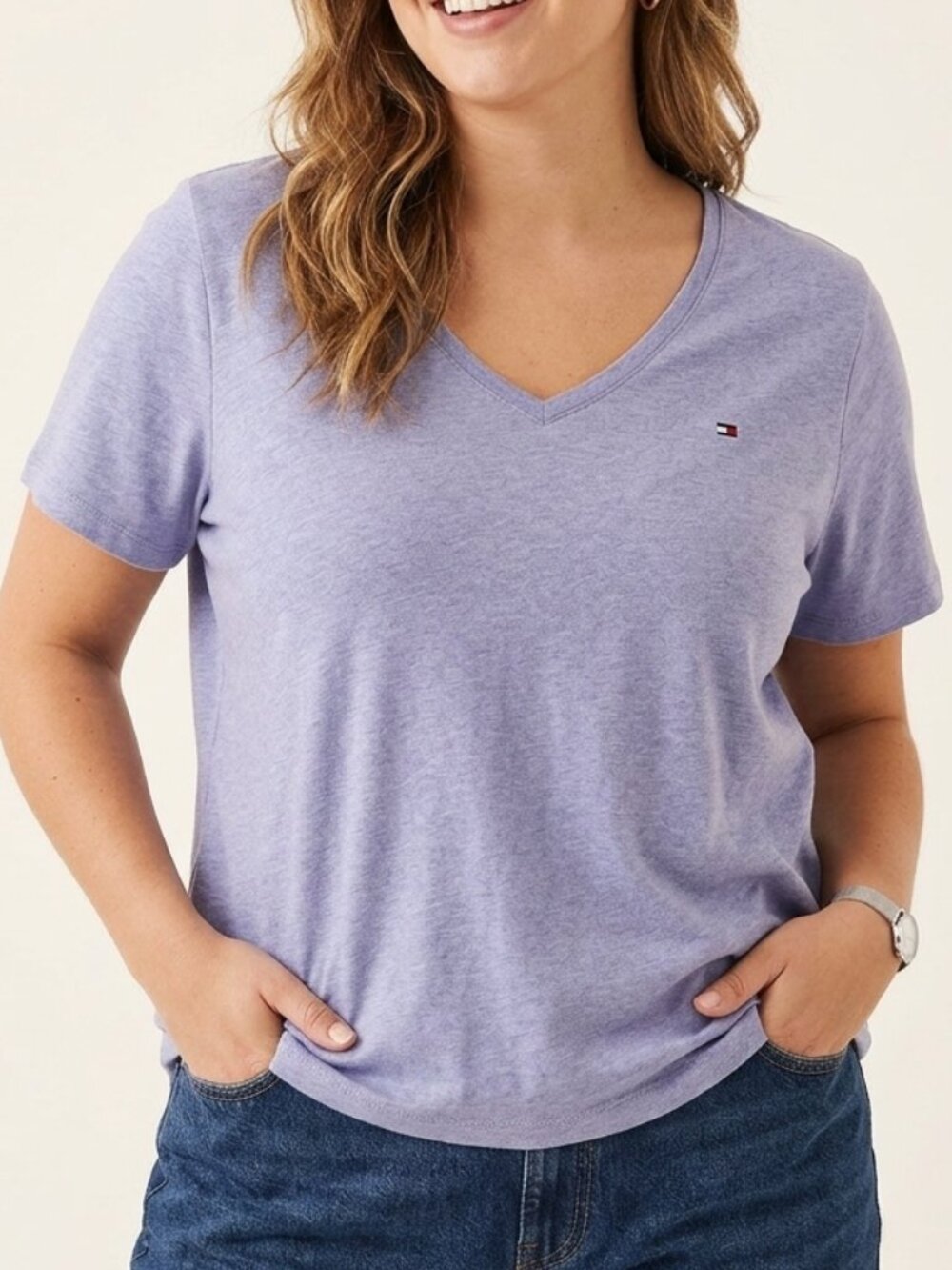 Tommy Hilfiger Heritage Plus Size V-Neck T-Shirt Purple Short Sleeve Size 3X